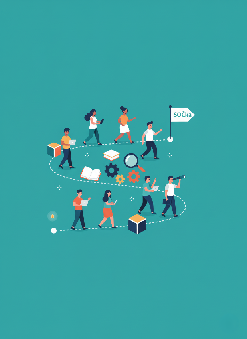 Skupina mladých lidí při spolupráci